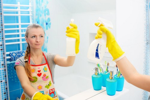 Curtains being cleaned in a bright living room