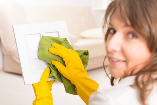 Removing a stain from a sofa cushion with a cloth